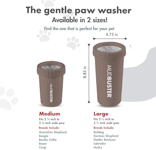 Dexas MudBuster Large Dog Paw Cleaner, Taupe, Fits 2.5"-3.5" Wide Paws, Gentle Silicone Bristles for Quick, Easy Cleaning