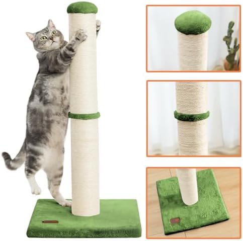 Karolpar 34inch Cat Scratching Post with Natural Sisal Rope 4.3Inch Large Diameter Scratcher Post Tree for Indoor Cats Green