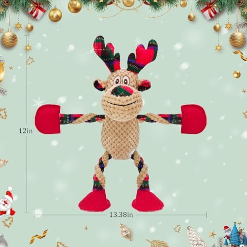 Christmas Squeaky Dog Toys, Stuffed Large Dog Toys to Keep Them Busy, Interactive Plush Chew Toys with Crinkle Paper, Tough Pet Animal Toys for Small Medium Large (Elk)