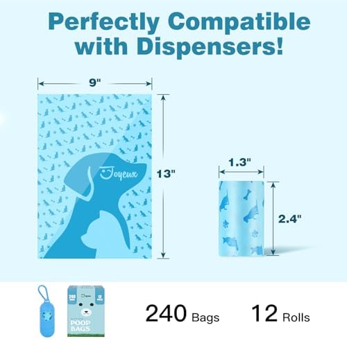 Joyeux 240 Count Ocean Scent Dog Poop Bags Rolls,with Dispenser,Leak-Proof Large Doggie,Extra Thick Poop Bag for Dogs,Cats Litter Bags,Blue Trash Bags for Doggy Pets Bolsa de Popo de Perro (Pack of 2)