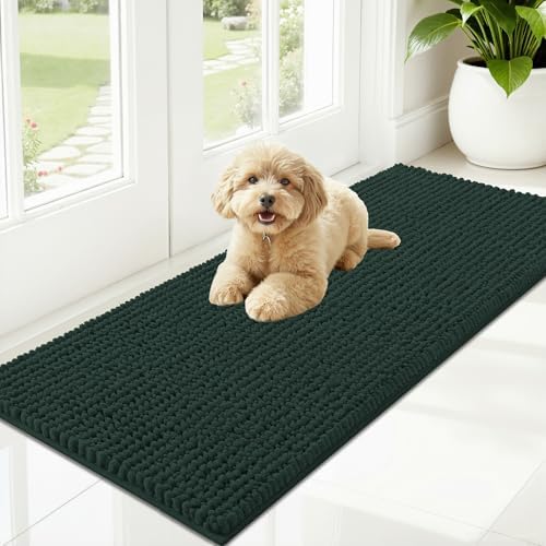 OLANLY Dog Door Mat for Muddy Paws 47x20, Extra Absorbent Chenille Mud Mat