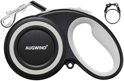 Retractable Dog Leash with Stainless Steel Anti-Chew Cable for Small & Medium Dogs up to 50 lbs | 16 ft Strong Nylon Reflective Tape | Quick Lock System (Medium, White)