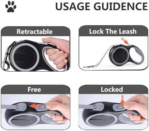 Dual Retractable Dog Leash for 2 Dogs (Grey) - 16ft Heavy Duty Leash with One Button Lock & 360° Tangle-Free Design, for Medium/Large Dogs up to 110lbs/50kg