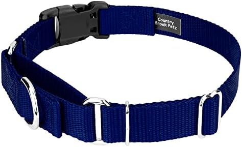 Martingale Dog Collar - Heavy Duty Nylon Adjustable Martingale Dog Collar with Plastic Buckle for Small Medium Large Breeds - 30+ Colors (1 Inch, Large, Royal Blue)