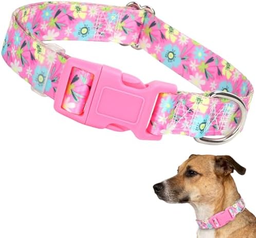 Girl Dog Collar for Medium Dogs,Cute Pink Flowers Female Dog Collars M