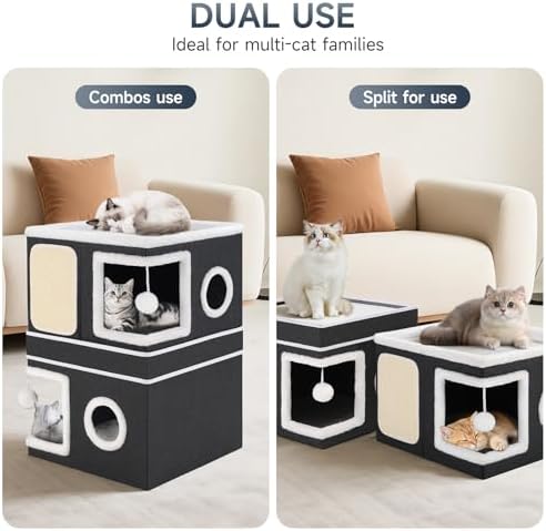 Shikha 2 Story Cat House beds for Indoor Cats with Scratch Pads Black