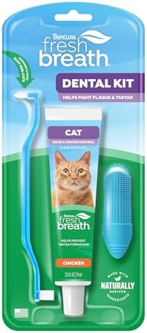 TropiClean Fresh Breath Cat Toothbrush and Toothpaste Kit, Easy Dental Care