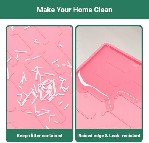 Cat Litter Mat, Large 32'' x 24'' Silicone Litter Box Mat for Litter Trapping, Waterproof, Non-Slip, Easy to Clean, Pink