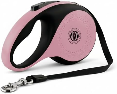 American Kennel Club Heavy Duty Retractable Dog Leash, 16.4ft, Tangle-Free, Ergonomic Grip, One-Hand Brake, for Medium & Large Dogs up to 110 lbs, Pink