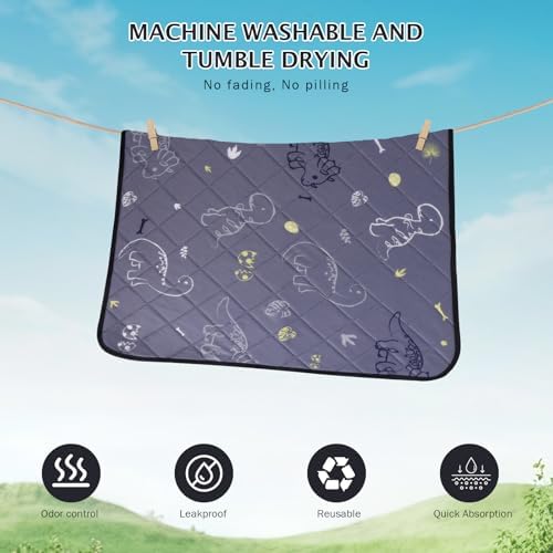IEUUMLER Washable Pee Pads for Dogs, 2 Pack Non-Slip & Waterproof Whelping Pad, Reusable Puppy Potty Training With Fast Absorbent for Playpen EU007 (Gray Dinosaur, 30"X34"-2pcs)