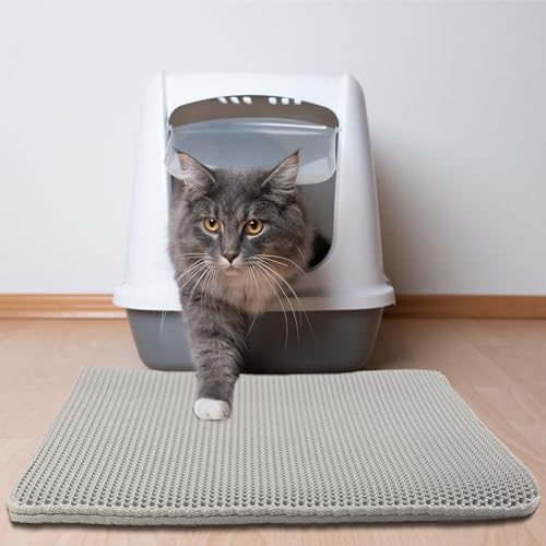 Cat Litter Mat - 30x24-Inch Waterproof Litter Box Mat with Dual-Layer Honeycomb Design for Trapping Litter - Slip-Resistant Cat Mat by PETMAKER (Gray)