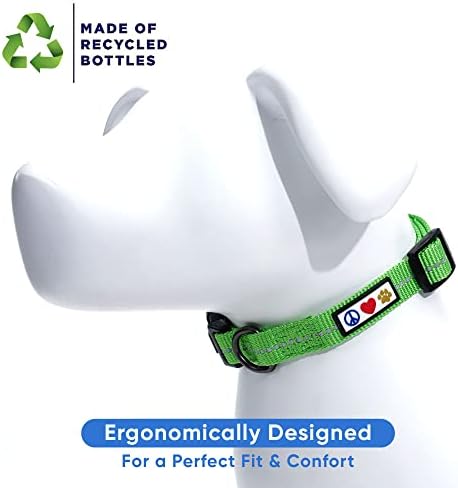 Pawtitas Recycled Dog Collar with Reflective Stitched Puppy Collar Made from Plastic Bottles Collected from Oceans Extra Small Earth Green