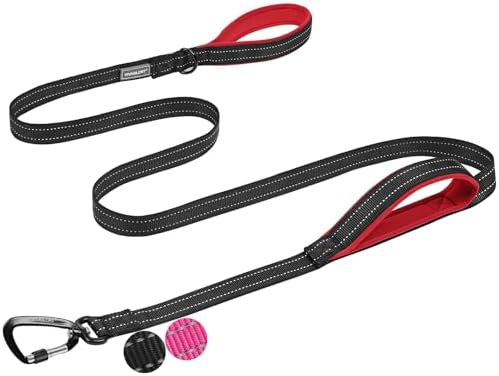 VIVAGLORY Double Handle Dog Leash Twingrip, 4ft x 1in, Black-Carabiner
