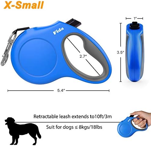 Fida Retractable Dog Leash with Dispenser and Poop Bags, 10 ft, Blue
