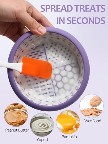 Dog Lick Bowl for Large Dogs, Lick Mat, Slow Feeder Lick Bowl with Brush and Scraper,Strong Suction, Freeze Licking Bowl for Anxiety Relief, Enrichment & Distraction, Dishwasher Safe 7.6 * 3.5 inch