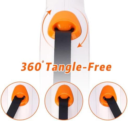Retractable Dog Leash, 16 FT/26 FT Dog Leash Retractable for Small/Medium/Large Dogs up to 110 lbs, Strong Nylon Tape, Tangle Free, One-Hand Brake (White/Orange, Large)