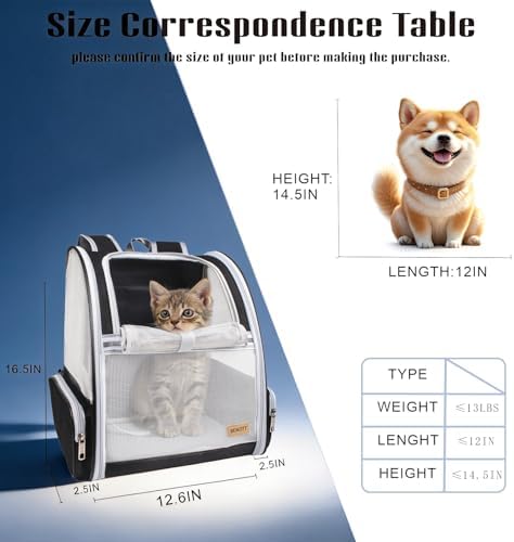 Cat Dog Backpack 12.6"×11.4"×16.5" Large Breathable Pet Bag Carrier