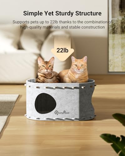 DownyPaws Cat House for Indoor Cats, Cube Castle Cat Bed Cave, Marble