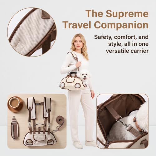 Pawzie Purse Dog Carrier, Breathable Crossbody Pet Sling Bag for Dogs & Cats, Convertible Backpack Shoulder Bag for Travel, Hands-Free Carrier with Safety Leash Clip & Storage Pocket (Black, Large)