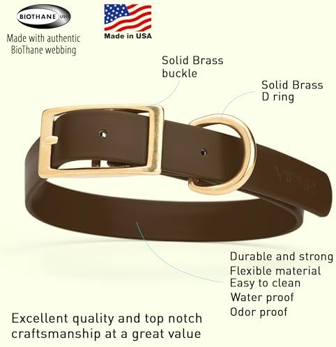 Viper Biothane Heavy Duty Waterproof Dog Collar Strong Coated Nylon Webbing w/Solid Brass Hardware Odor-Proof Easy to Clean High Performance Fits Small Medium or Large Dogs, Dark Chocolate Brown