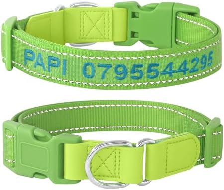 Custom Nylon Reflective Dog Collar, Personalized Embroidered Dog Collar with Name and Phone Number, Upgraded D-Shaped Leather Ring, 4 Adjustable Sizes - for Boy, Girl Dogs (Embroidery)