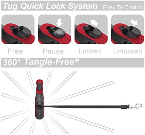 TUG Original Retractable Dog Leash, 16 ft (Medium, Red)