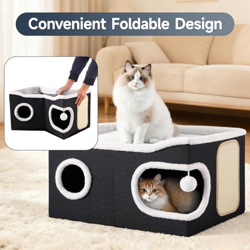 Shikha Extra Large Cat House Bed for Multi Cats with Scratch Pad Black