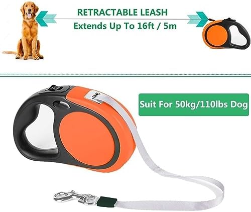 Dual Retractable Dog Leash for Small Breed (Up to 44 Lbs Each) - Double Headed 18.5 ft Extendable Pet Leash with Poop Bags, Non Slip Grip - One Button Break & Lock, 360 Tangle-Free (Orange, Medium)