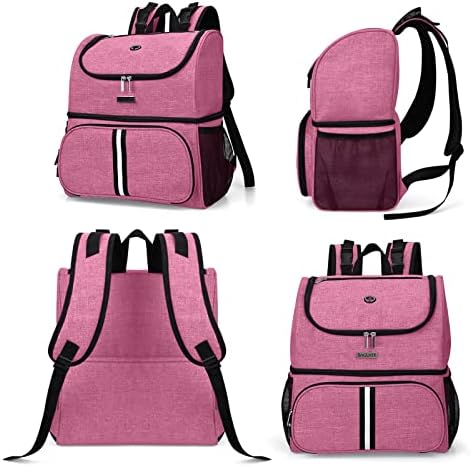 BAGLHER Pet Travel Bag, Double-Layer Pet Supplies Backpack (for All Pet Travel Supplies), Pet Travel Backpack with 2 Silicone Collapsible Bowls and 2 Food Baskets Pink