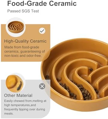 Ceramic Slow Feeder Dog Bowl, Orange, Medium