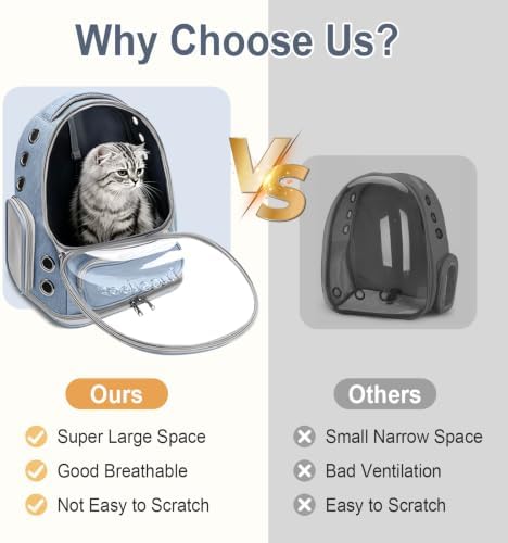 Cat Backpack Carrier, Breathable Cat Bubble Backpack Large Space Cat Carrier Backpack for Kitty Small Dog, Foldable Airline Approved Cat Backpack, Transparent Pet Travel Backpack Up to 20 lbs (Blue)
