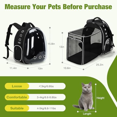Lekereise Cat Backpack Carrier, Expandable Large Space Cat Bubble Backpack for Kitty Small Dog up to 18lbs, Transparent Pet Carrier for Travel, Hiking