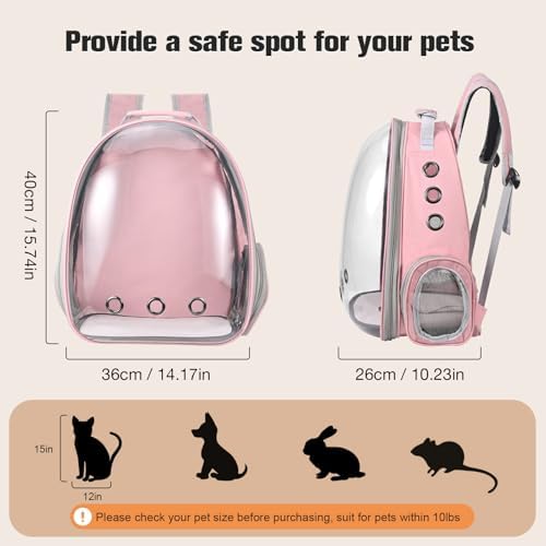 Cat Carrier Backpack, Pet Carrier Backpack Front Pack for Small Medium Cat Puppy Dog Carrier Backpack Bag Space Capsule, Airline-Approved Pet Carrier for Travel Hiking Walking Camping (Pink)