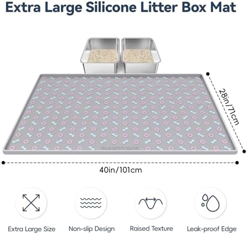 Silicone Cat Litter Mat 40" x 28" Cat Mat for Litter Box, Light Grey