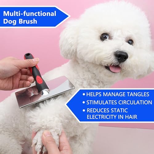 Slicker Brush for Dogs, Deshedding Dog Brush - Removes Loose Fur and Tangles, 1"" Extra Long Pins Go Deep Into The Undercoat, Professional Grade Dog Brush for Shedding, Large, Red