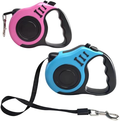 2 Pcs 16.5Ft Retractable Dog Leash,Up to 33 lbs,Blue and Pink