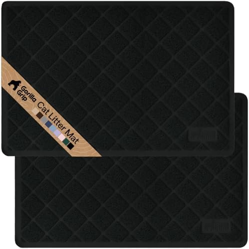GORILLA GRIP Cat Litter Box Mat, Coiled Mesh Trapping Mats, 24x17 Black