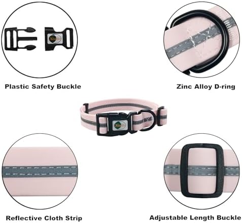 Nimble Reflective Waterproof Dog Collar Adjustable Odor Resistant Easy Clean Pet Collar for Small Medium Large Dogs Night Walking Outdoor Rainy Use (Light Pink, Small (9.45”-14.17”inches))