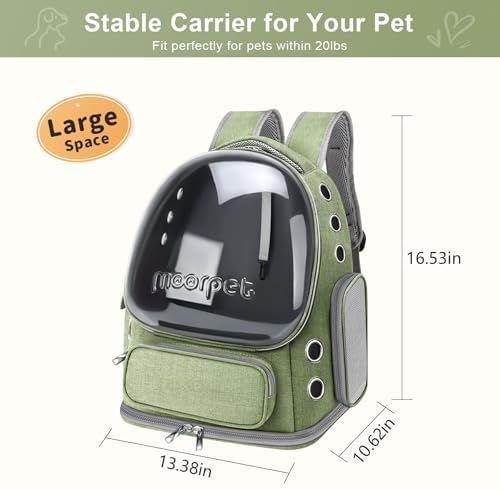 Cat Backpack Carrier, Breathable Cat Carrier Large Space Bubble Pet Backpack for Kitty Small Dog up to 20lbs, Transparent & Foldable Pet Carrier for Travel Hiking, Green