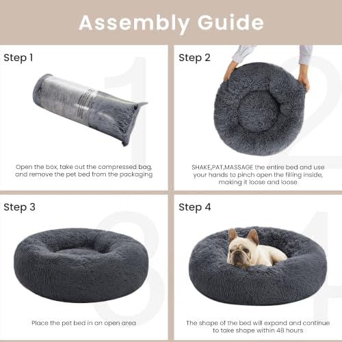 Love's cabin Calming Cat Bed for Indoor Cats, Anti-Anxiety Donut Round Dog Bed,Fluffy Faux Fur Washable Pet Bed for Small Medium Dogs and Cats, Bluish Grey, 24in