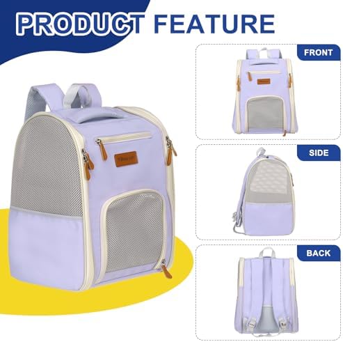 Pet Backpack Carrier Purple 12.6" Dogs Cats Travel Bag