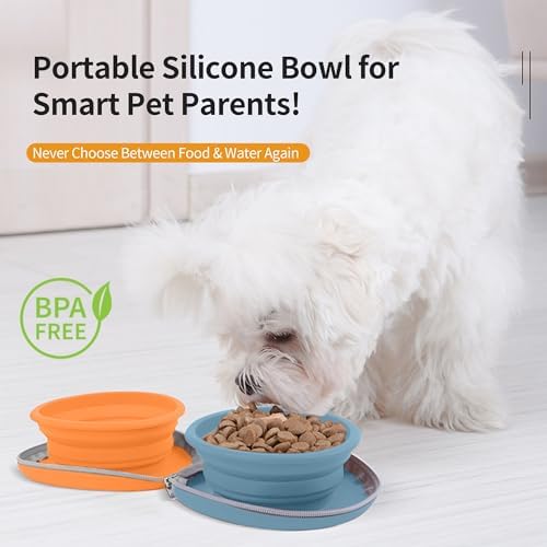 Collapsible Dog Bowls, 2-in-1 Pet Travel Bowls Blue Orange
