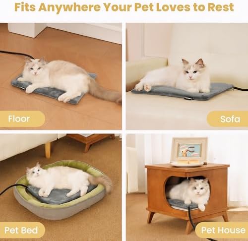 Pet Heating Pad for Cats Dogs Indoor & Sheltered Outdoor Waterproof Heated Cat Bed Heated Dog Bed Chew Resistant Cord Constant Temperature Electric Warming (Grey, S: 16" × 13" × 1.3")