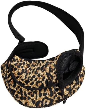 Brown Leopard Print Pet Carrier Sling for Small Dogs Cats Hands Free Padded Shoulder Sling Travel Tote Bag Adjustable Strap Pet Puppy Outdoor Travel Carrier Bag