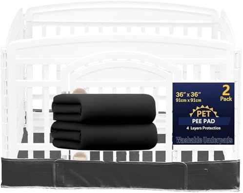 2 Pack Dog Playpen Bottom Pad Fits for 36 Inch 4 Panels Exercise Pet Playpen, Dog Crate Pad Puppy, Hoop and Loop Design (Note: Playpen Not Included). (PureBlack)