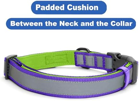 Pawtitas Personalized Dog Collar Reflective Dog Collar Padded Dog Collar with Name Phone Number Puppy Collar Adjustable Customized Collar for Large Dogs Breeds | Customized Purple Large Dog Collar