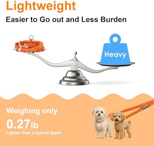 MingXpet 2 Dog Leash, Dog Leash for 2 Dogs, 360° Swivel No Tangle Double Walking Training Leashes for Large Dogs that Pull, Comfortable Shock Absorbing Reflective Bungee, Orange