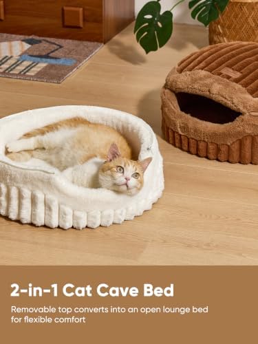 FUKUMARU Cat Cave Bed, 2-in-1 Enclosed Cat Bed for Indoor Cat, Cat Hideaway