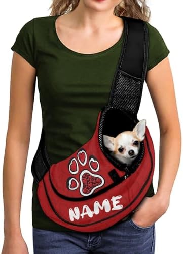 COEQINE Personalized Red Dog Paw with Name Puppy Carrying Bag Custome