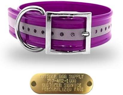 Reflective Heavy Duty D-Ring 1.5" Dog Collar w Custom Nametag, Purple